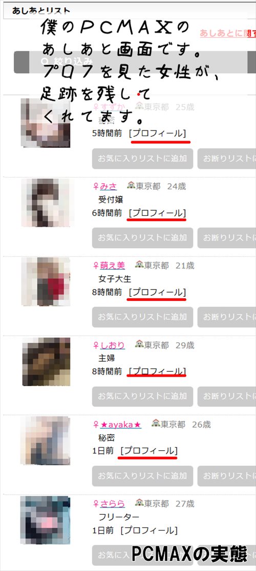 PCMAXあしあとリストキャプチャー画像